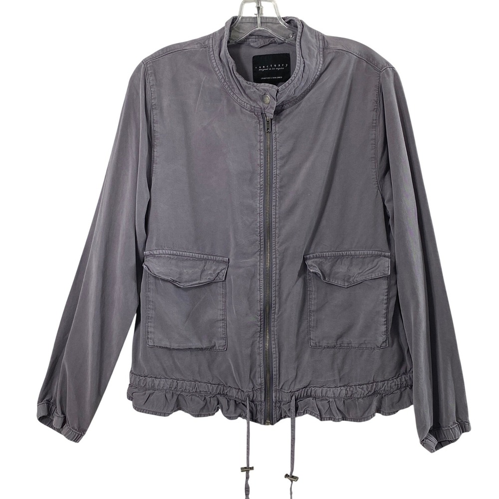 Sanctuary Jacket Women Medium Gray Lyocell Full Zip Ruffle Hem Lightweight Layer